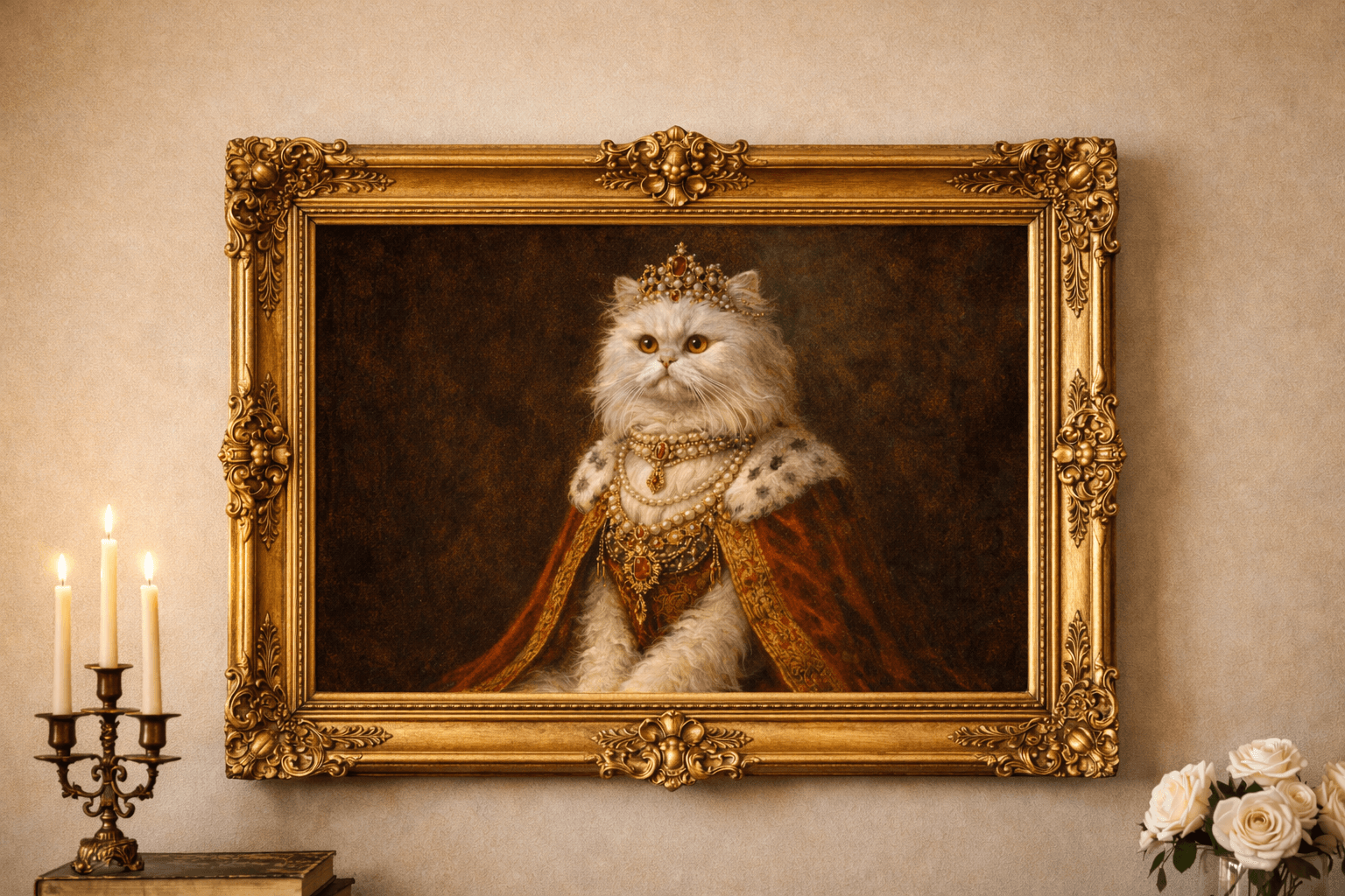 Showcase royal pet portrait in ornate frame